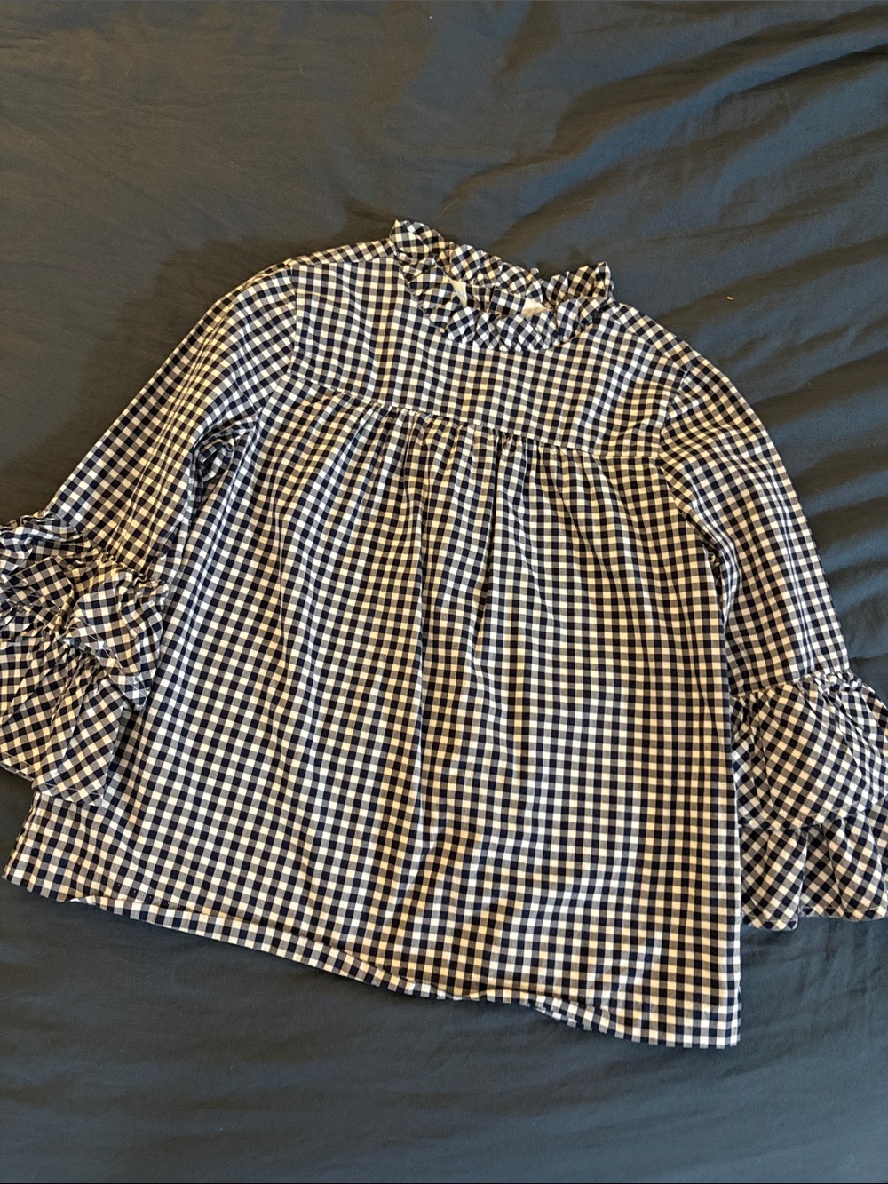 Janie and Jack Navy & White Gingham Ruffle Blouse